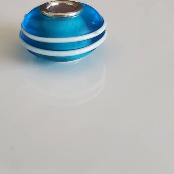 IBB Murano Glass Blue Stripe Charm with Sterling‎ Silver Core - Picture 2 of 6